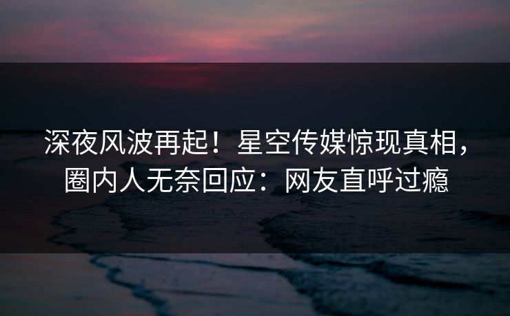 深夜风波再起！星空传媒惊现真相，圈内人无奈回应：网友直呼过瘾