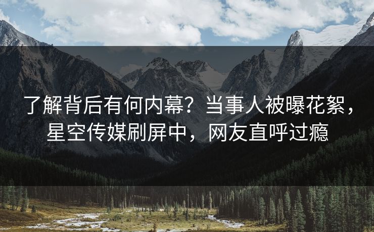 了解背后有何内幕？当事人被曝花絮，星空传媒刷屏中，网友直呼过瘾